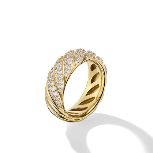 Sculpted Cable Band Ring in 18K Yellow Gold with Diamonds, Size 8 - Image 2