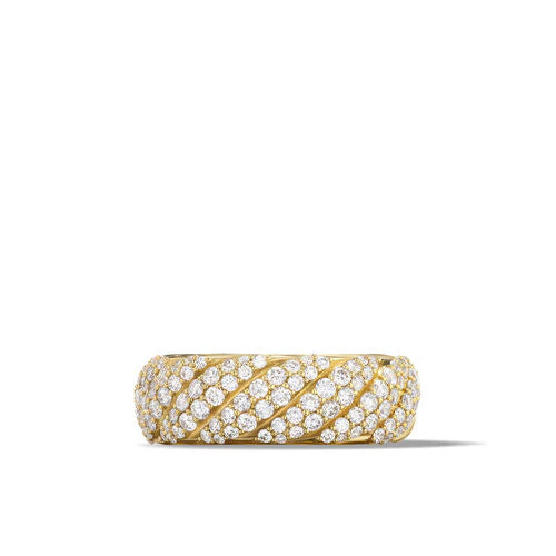 Sculpted Cable Band Ring in 18K Yellow Gold with Diamonds, Size 7 - Image 3