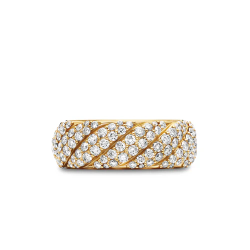 Sculpted Cable Band Ring in 18K Yellow Gold with Diamonds, 7.5mm, Size 6