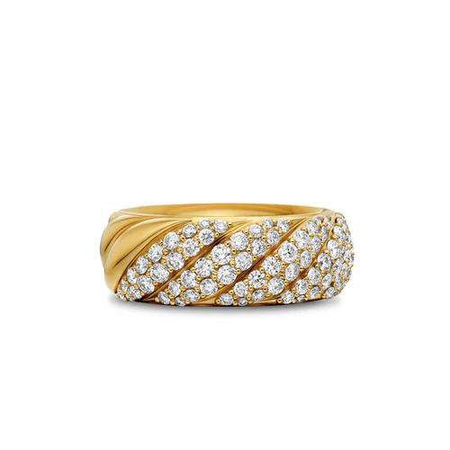 Sculpted Cable Band Ring in 18K Yellow Gold with Diamonds, 7.5mm, Size 6 - Image 2