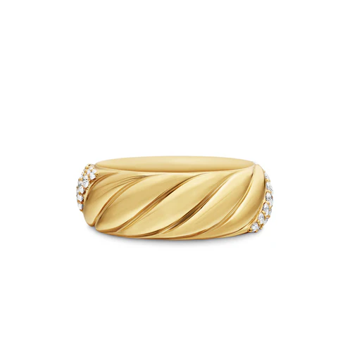 Sculpted Cable Band Ring in 18K Yellow Gold with Diamonds, 7.5mm, Size 6 - Image 3