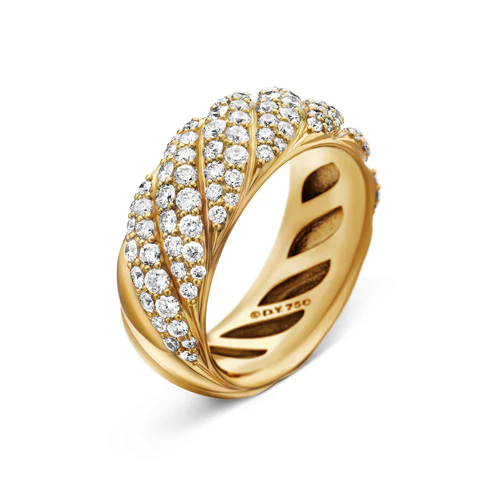 Sculpted Cable Band Ring in 18K Yellow Gold with Diamonds, 7.5mm, Size 6 - Image 4