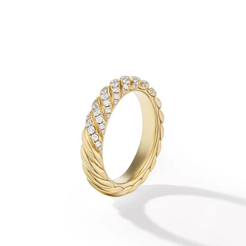 Sculpted Cable Band Ring in 18K Yellow Gold with Diamonds, Size 6 - Image 2