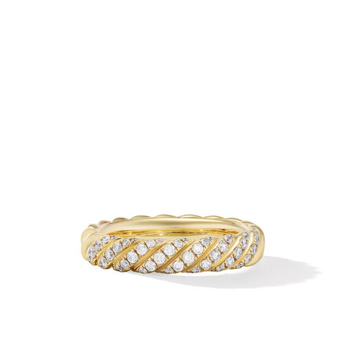 Sculpted Cable Band Ring in 18K Yellow Gold with Diamonds, Size 7