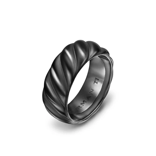 Sculpted Cable Band Ring in Black Titanium, 9mm, Size 10 - Image 3