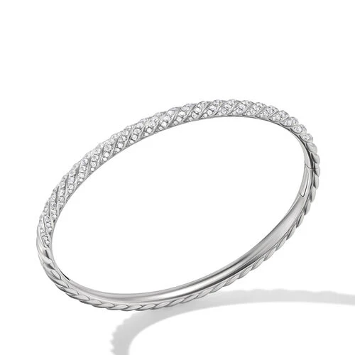 Sculpted Cable Bangle Bracelet in 18K White Gold with Diamonds, Size Medium - Image 2