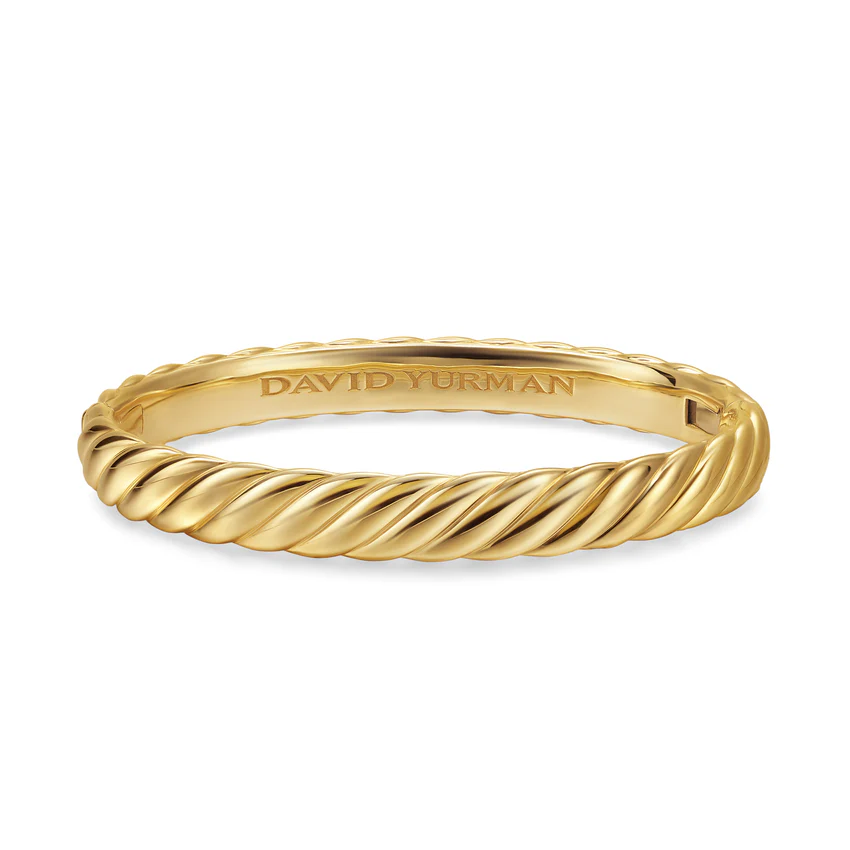 Sculpted Cable Bangle Bracelet in 18K Yellow Gold, 8mm, Size Medium