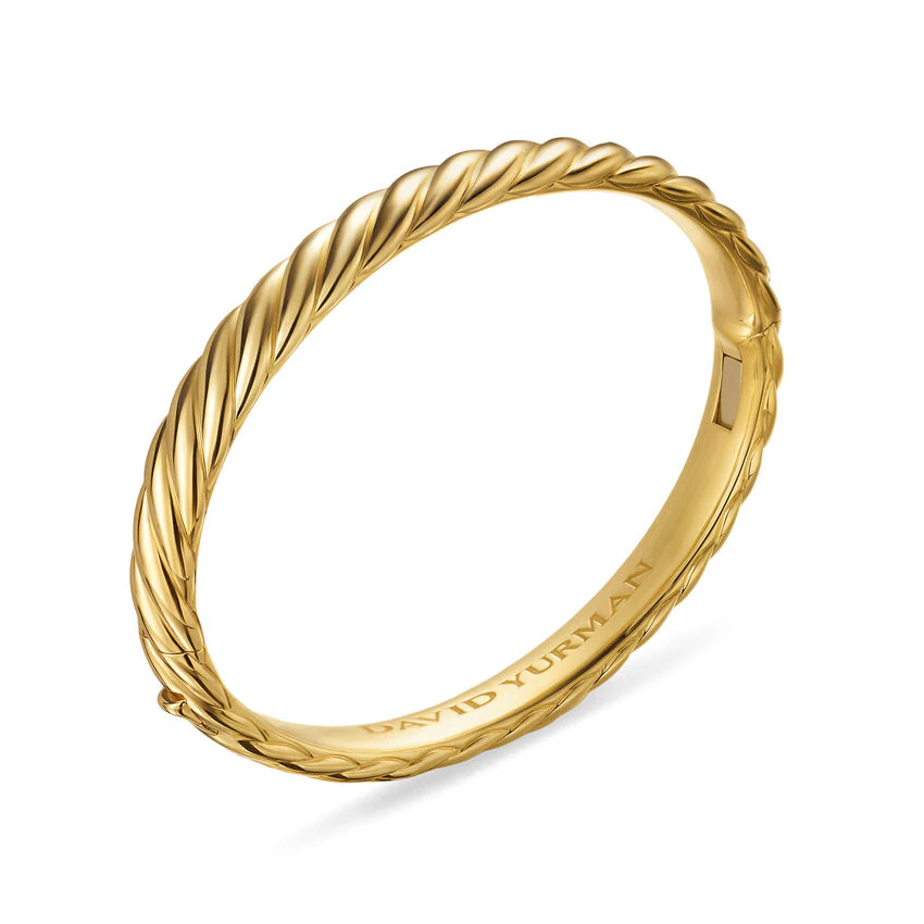 Sculpted Cable Bangle Bracelet in 18K Yellow Gold, 8mm, Size Medium - Image 2