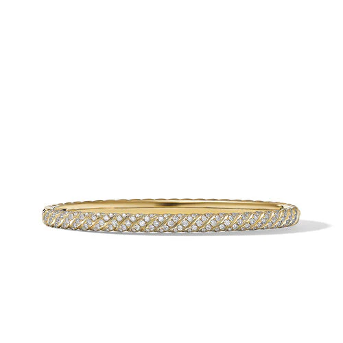 Sculpted Cable Bangle Bracelet in 18K Yellow Gold with Diamonds, Size Medium