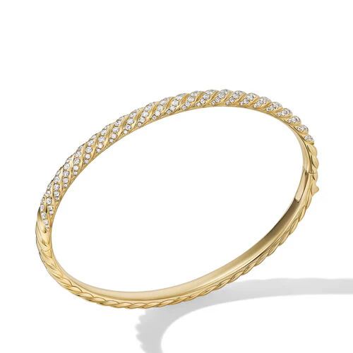 Sculpted Cable Bangle Bracelet in 18K Yellow Gold with Diamonds, Size Medium - Image 2