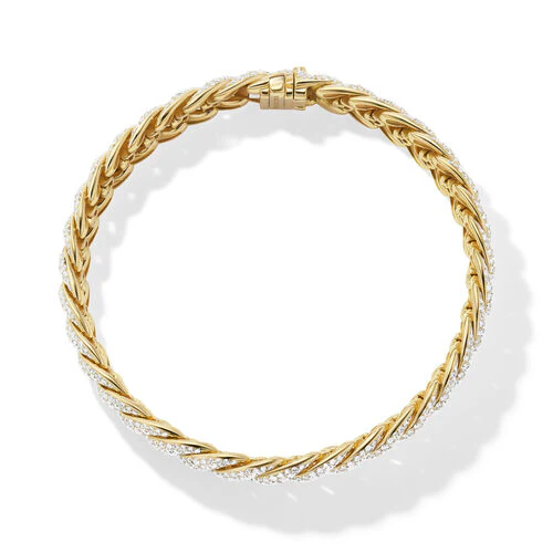 Sculpted Cable Bracelet in 18K Yellow Gold with Diamonds, Size Medium - Image 2