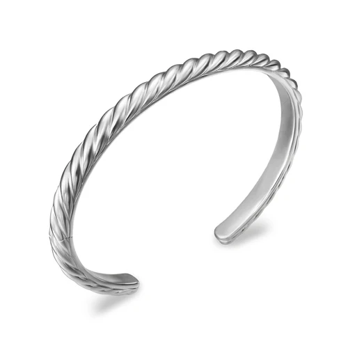 Sculpted Cable Cuff Bracelet in 18K White Gold, 5.5mm, Size Medium - Image 3