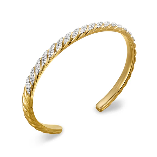 Sculpted Cable Cuff Bracelet in 18K Yellow Gold with Diamonds, 5.5mm, Size Medium - Image 3
