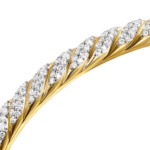 Sculpted Cable Cuff Bracelet in 18K Yellow Gold with Diamonds, 5.5mm, Size Medium - Image 4