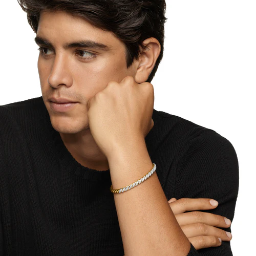 Sculpted Cable Cuff Bracelet in 18K Yellow Gold with Diamonds, 5.5mm, Size Medium - Image 5