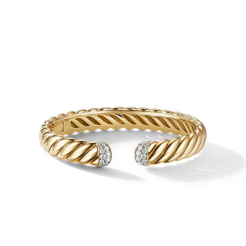 Sculpted Cable Cuff Bracelet in 18K Yellow Gold with Pavé Diamonds, Size Medium - Image 2