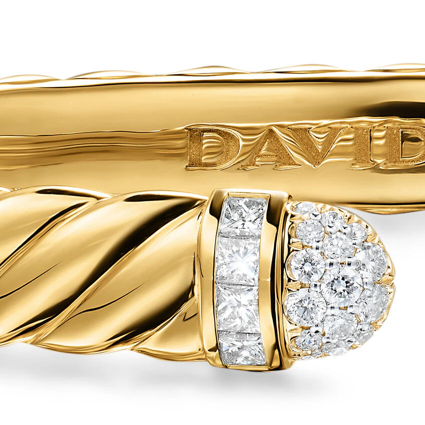 Sculpted Cable Cuff in 18K Yellow Gold with Pavé Diamond Domes, 6mm, Size Large - Image 3