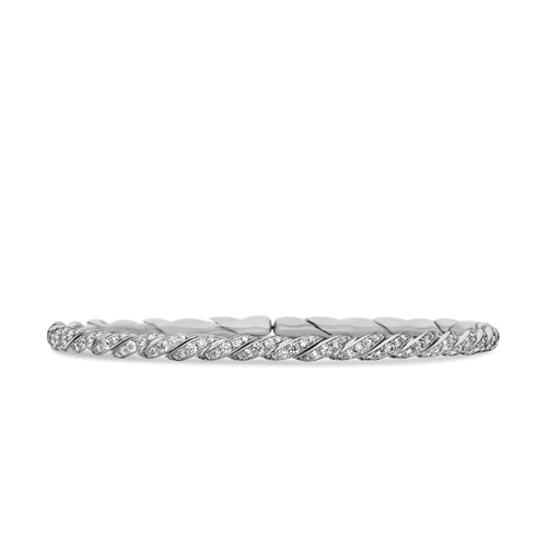 Sculpted Cable Flex Bracelet in 18K White Gold with Diamonds, 3.5mm, Size Small
