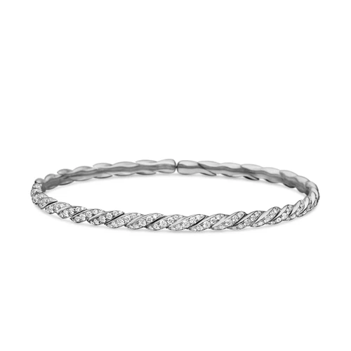 Sculpted Cable Flex Bracelet in 18K White Gold with Diamonds, 3.5mm, Size Small - Image 2