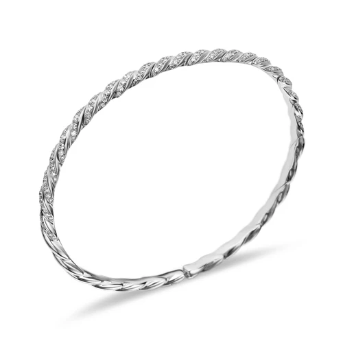 Sculpted Cable Flex Bracelet in 18K White Gold with Diamonds, 3.5mm, Size Small - Image 3