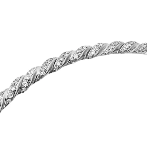 Sculpted Cable Flex Bracelet in 18K White Gold with Diamonds, 3.5mm, Size Small - Image 4