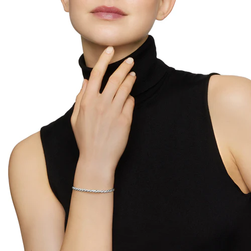 Sculpted Cable Flex Bracelet in 18K White Gold with Diamonds, 3.5mm, Size Small - Image 6
