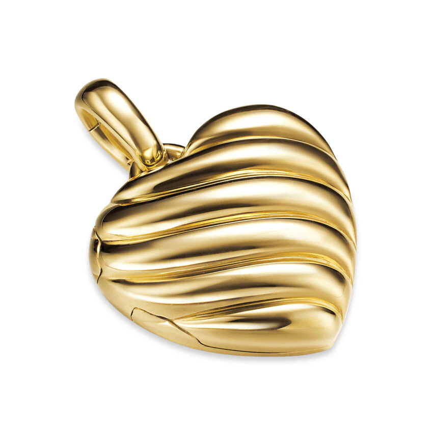 Sculpted Cable Heart Locket in 18K Yellow Gold, 23mm