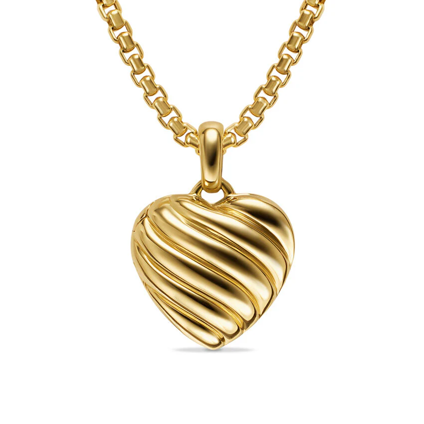 Sculpted Cable Heart Locket in 18K Yellow Gold, 23mm - Image 2