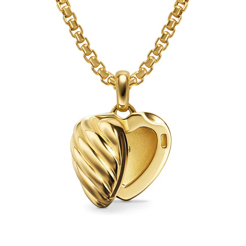 Sculpted Cable Heart Locket in 18K Yellow Gold, 23mm - Image 4