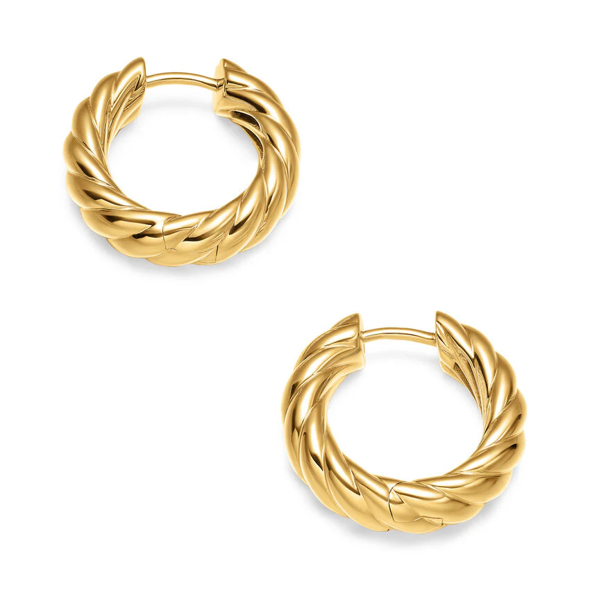 Sculpted Cable Hoop Earrings in 18K Yellow Gold, 18.6mm - Image 2