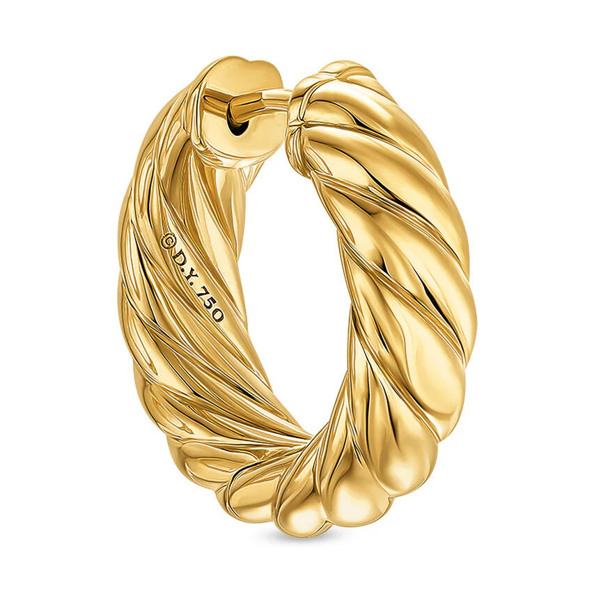 Sculpted Cable Hoop Earrings in 18K Yellow Gold, 18.6mm - Image 4