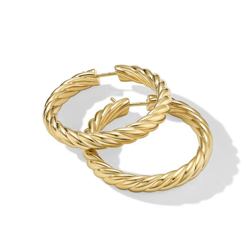 Sculpted Cable Hoop Earrings in 18K Yellow Gold - Image 2