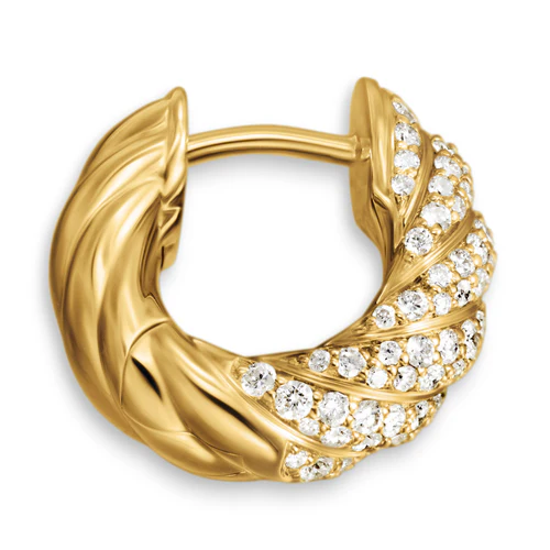 Sculpted Cable Hoop Earrings in 18K Yellow Gold with Diamonds, 14.4mm - Image 3