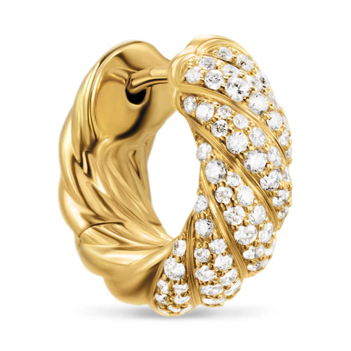 Sculpted Cable Hoop Earrings in 18K Yellow Gold with Diamonds, 14.4mm - Image 4