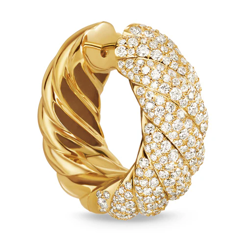 Sculpted Cable Hoop Earrings in 18K Yellow Gold with Diamonds, 25mm - Image 4