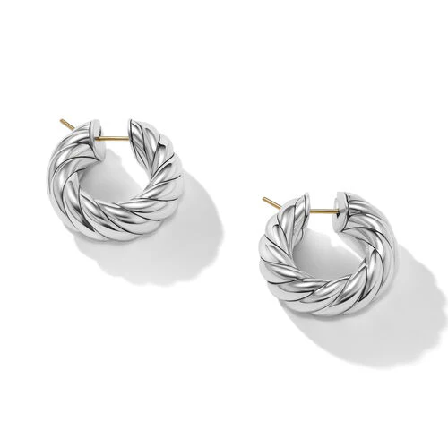 Sculpted Cable Hoop Earrings in Sterling Silver - Image 2