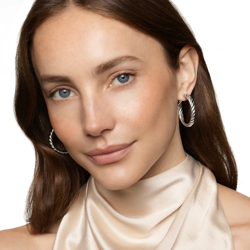 Sculpted Cable Hoop Earrings in Sterling Silver, 38mm - Image 5