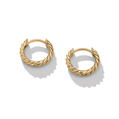 Sculpted Cable Huggie Hoop Earrings in 18K Yellow Gold - Image 2