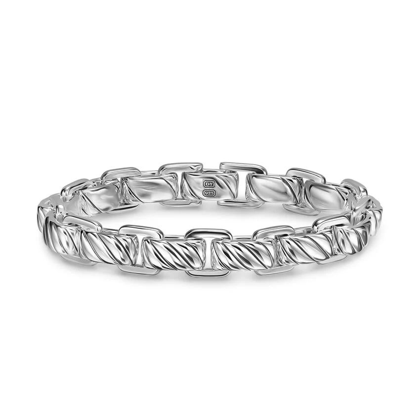 Sculpted Cable Link Bracelet in Sterling Silver, 12mm, Size Medium