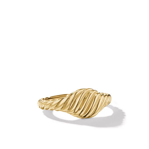 Sculpted Cable Micro Pinky Ring in 18K Yellow Gold, Size 4