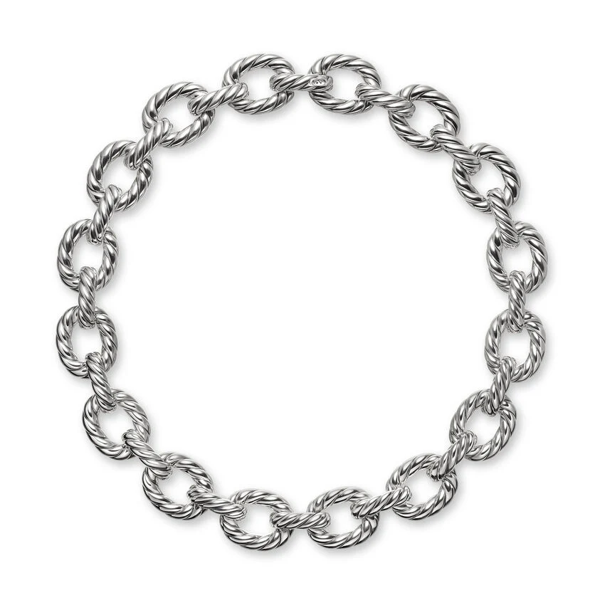 Sculpted Cable Oval Link Necklace in Sterling Silver, 18mm, 20"
