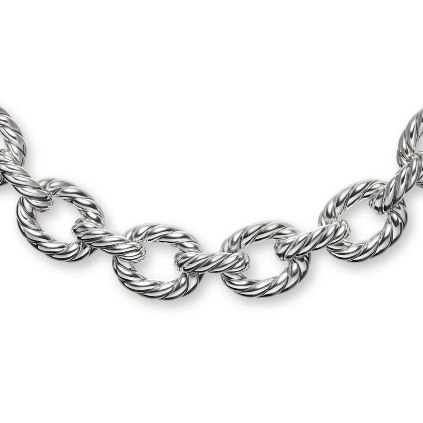 Sculpted Cable Oval Link Necklace in Sterling Silver, 18mm, 20" - Image 2