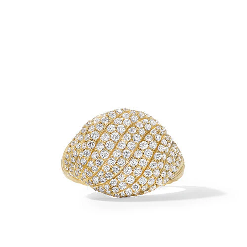 Sculpted Cable Pinky Ring in 18K Yellow Gold with Pavé Diamonds, Size 3.5 - Image 3