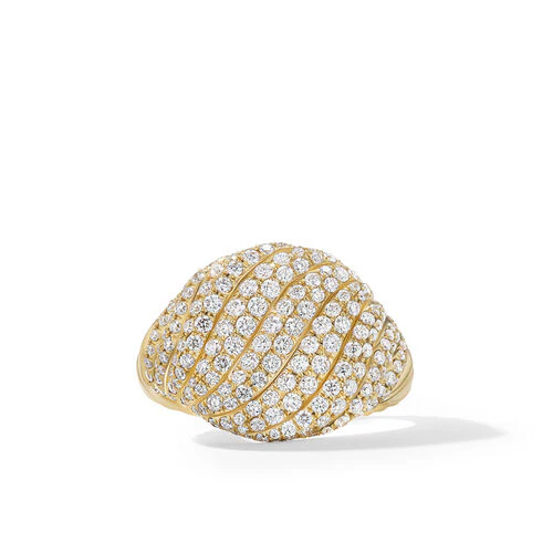 Sculpted Cable Pinky Ring in 18K Yellow Gold with Pavé Diamonds, Size 4 - Image 3