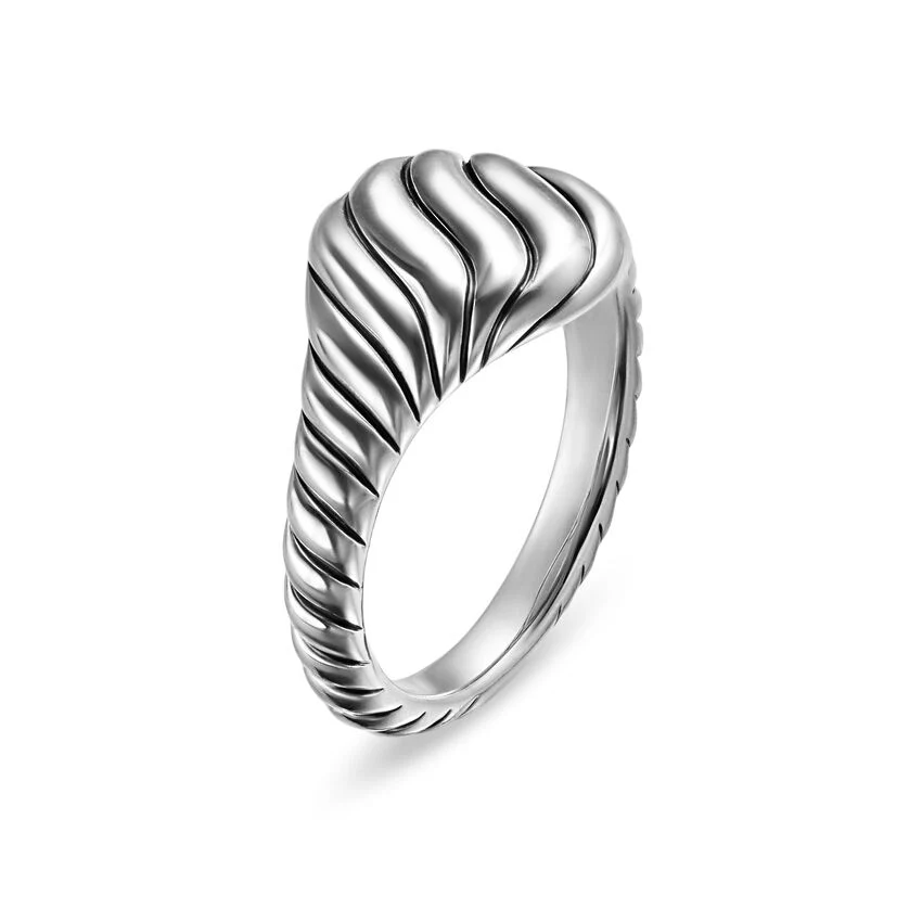 Sculpted Cable Pinky Ring in Sterling Silver, 10mm, Size 4 - Image 4
