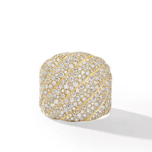 Sculpted Cable Ring in 18K Yellow Gold with Pavé Diamonds, Size 8 - Image 3