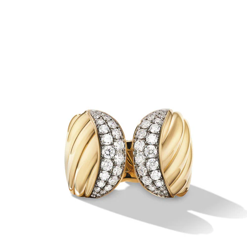 Sculpted Cable Ring in 18K Yellow Gold with Pavé Diamonds, Size 7 - Image 2