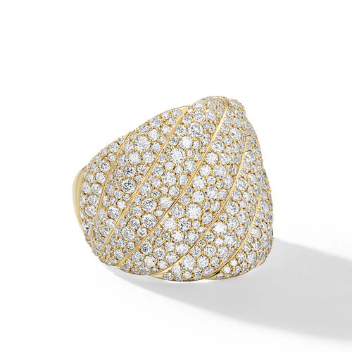 Sculpted Cable Ring in 18K Yellow Gold with Pavé Diamonds, Size 7