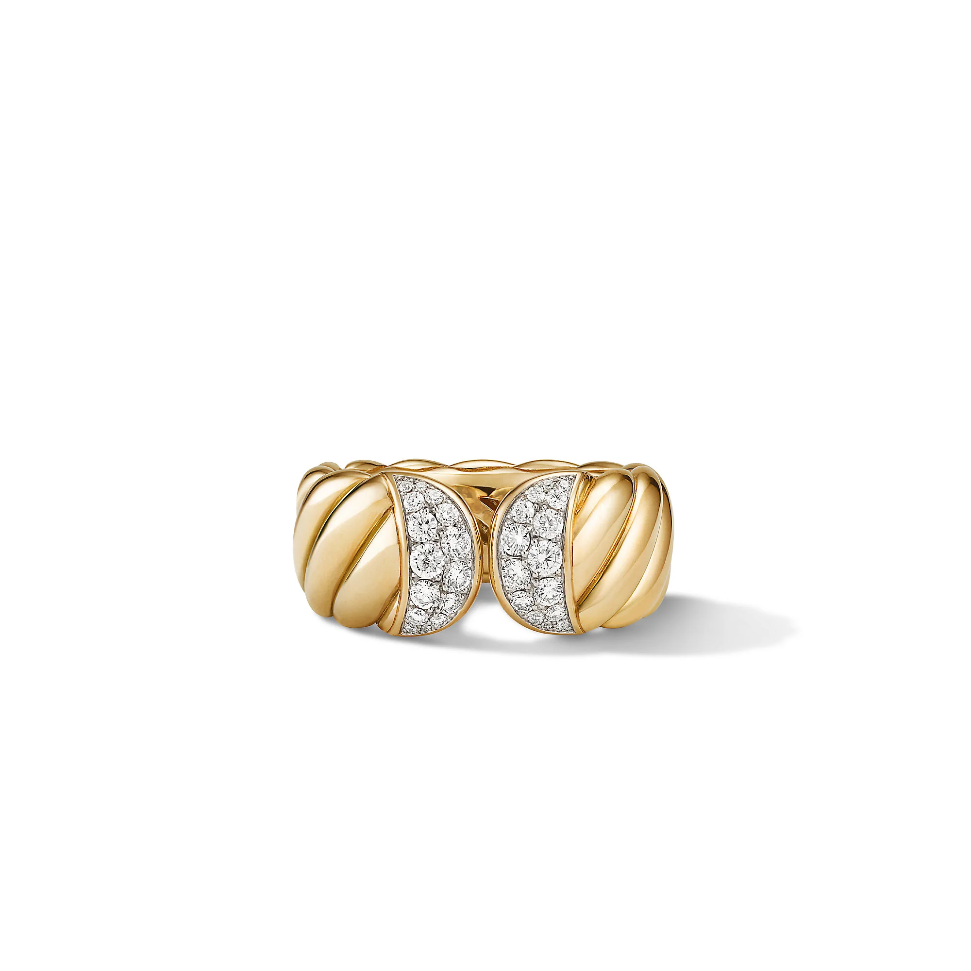 Sculpted Cable Ring in 18K Yellow Gold with Pavé Diamonds, Size 7 - Image 2