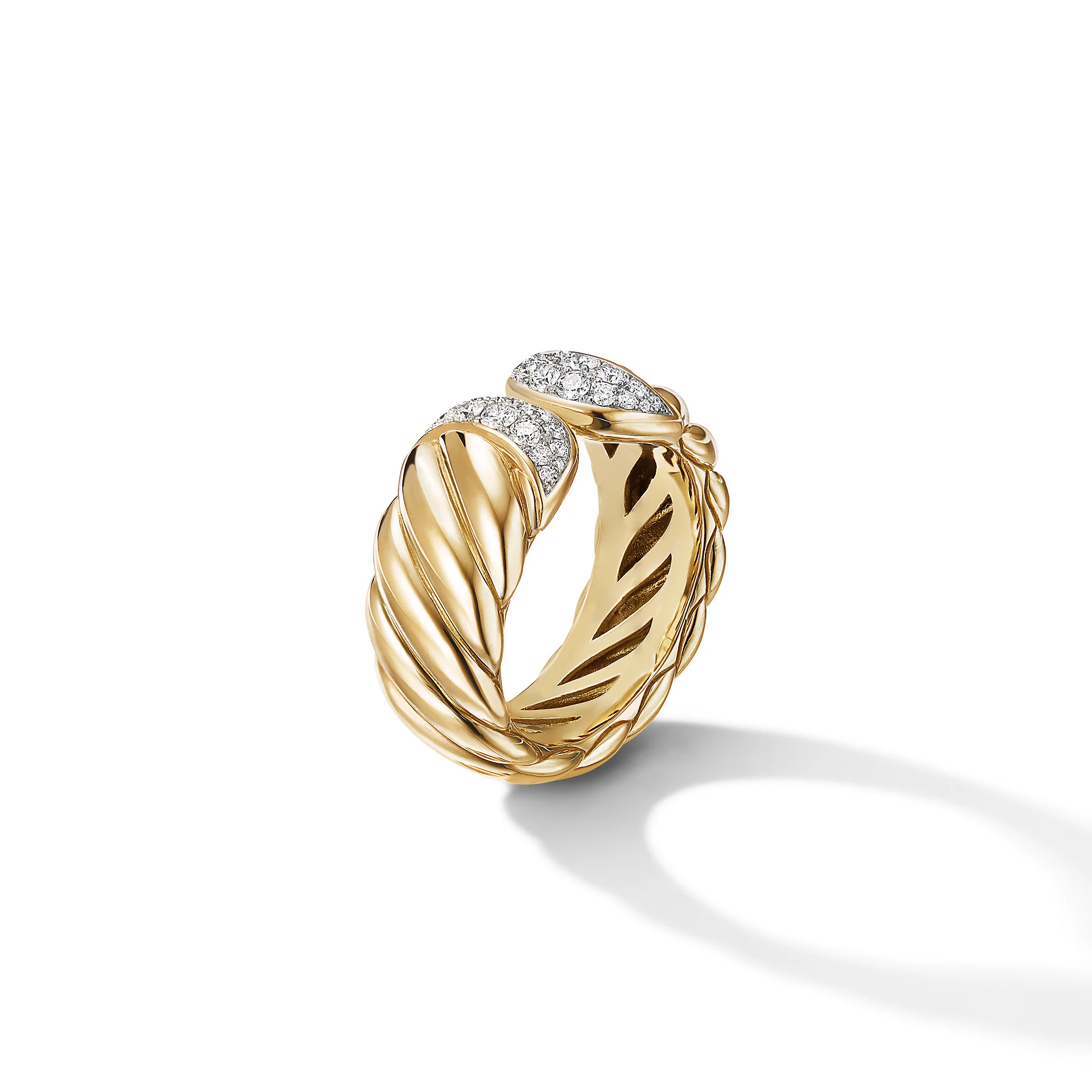 Sculpted Cable Ring in 18K Yellow Gold with Pavé Diamonds, Size 7 - Image 3